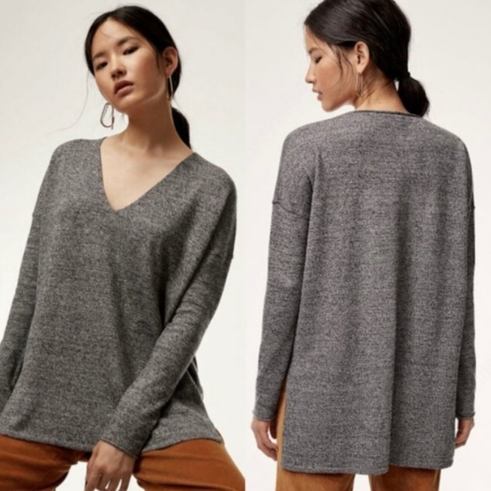 Aritzia Babaton grey v neck sweater, linen & wool relaxed fit knit Erin (S)